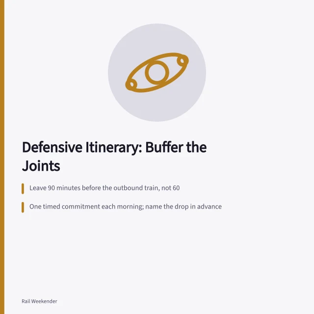 Buffered weekend itinerary plan with one anchor per day and protected return. Defensive itinerary planning: turning two days into a buffer against mistakes