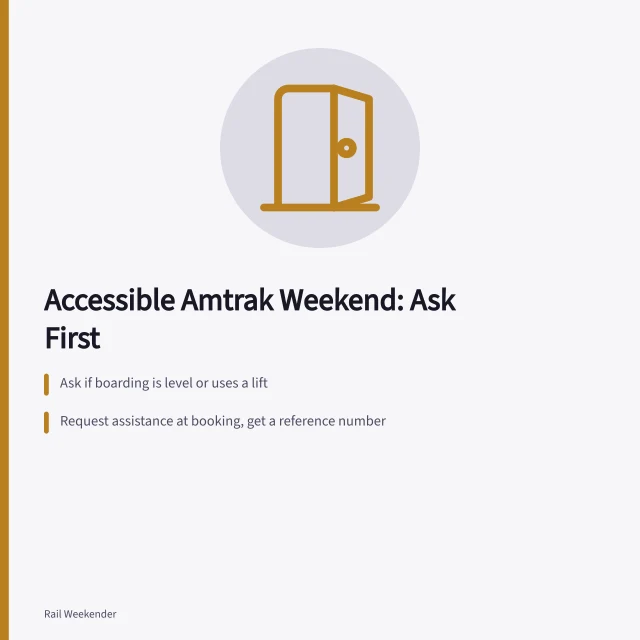 Accessible rail travel planning with step-free boarding and assistance requests. Planning an accessible Amtrak weekend: step-free stations and what to ask first