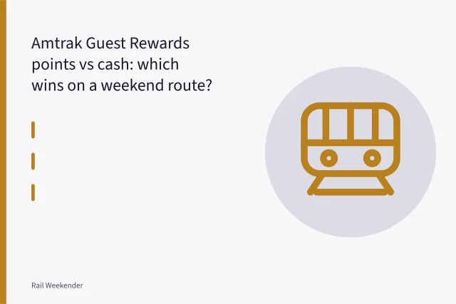 Amtrak Pacific Surfliner train waiting at a station platform. Amtrak Guest Rewards points vs cash: which wins on a weekend route?