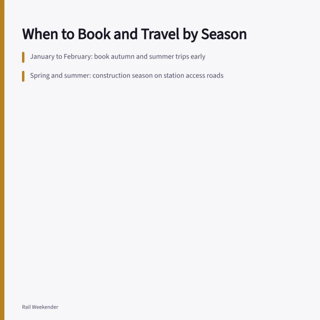 Seasonal train trip planning calendar with booking windows and construction season. Seasonal planning for an Amtrak trip: when to book and when to travel in 2027