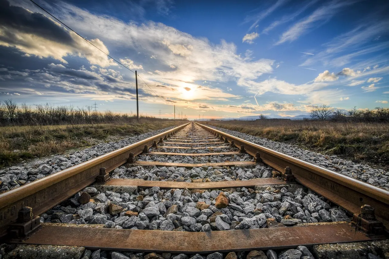 railway, rocks, sunset, sun, sunlight, track, rail, nature, rail track, railway track, rust, rusted, abandoned, railroad track, evening atmosphere, landscape, countryside