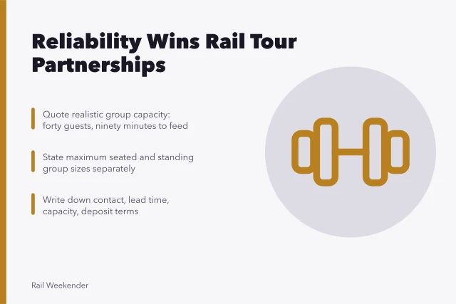 Card on how local businesses win rail tour operator bookings through predictability. Why do tour operators reward local businesses that offer predictability?