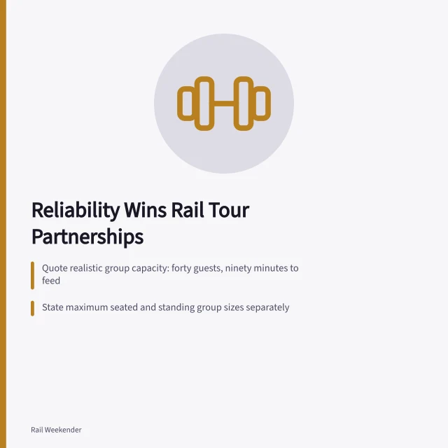 Card on how local businesses win rail tour operator bookings through predictability. Why do tour operators reward local businesses that offer predictability?
