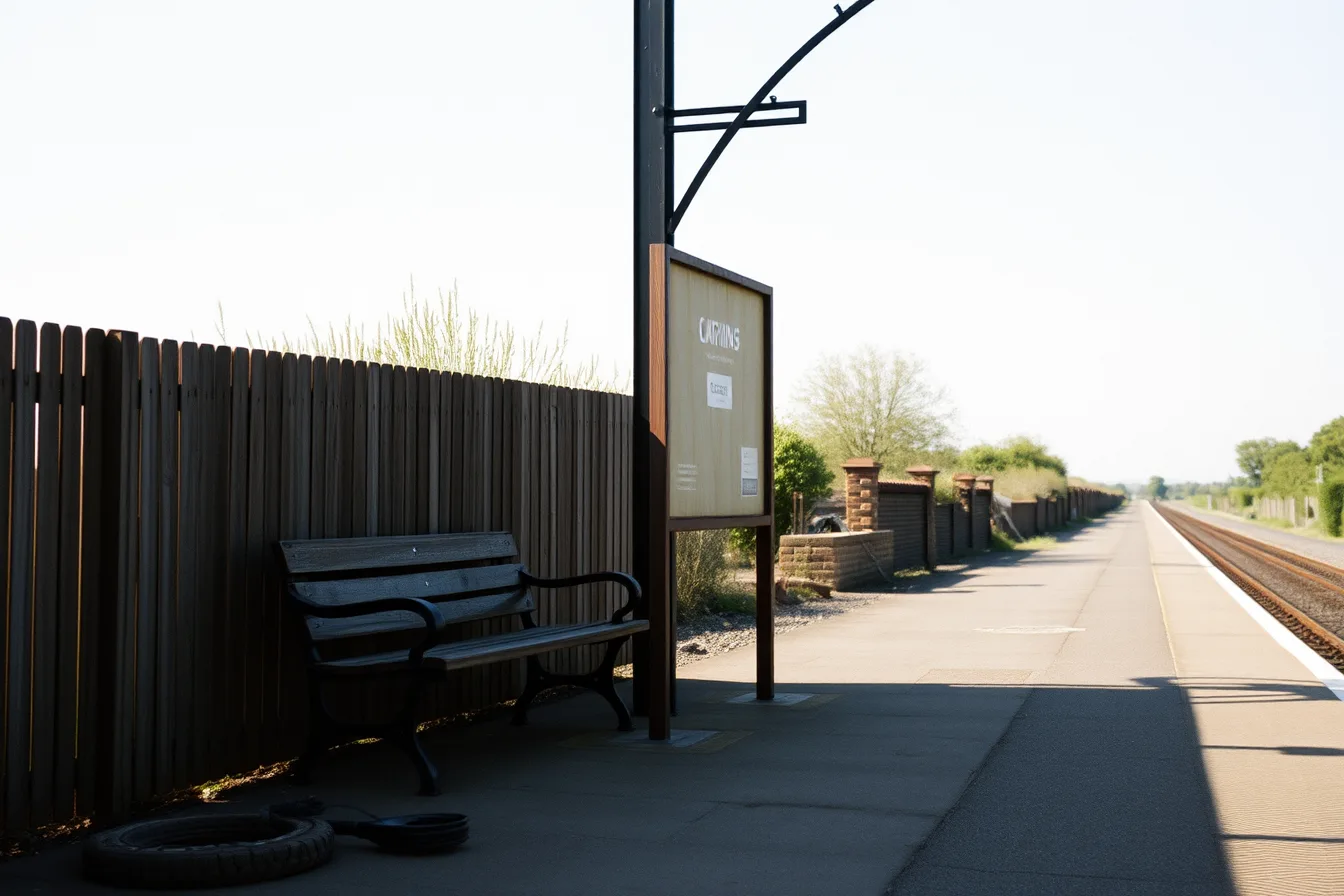 Thin regional timetable poster on a rural railway station platform with sparse departures. Building an unhurried weekend around a thin regional timetable