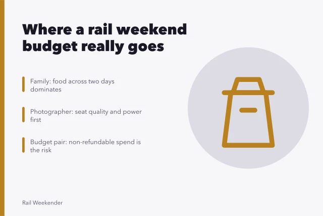Four rail weekend budget scenarios and their dominant cost lines. Where does the money actually go in four rail weekend budget scenarios?