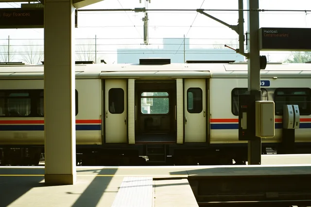 Regional rail carriage waiting at a station platform with doors open. Day passes against single fares: pricing a weekend on regional rail lines