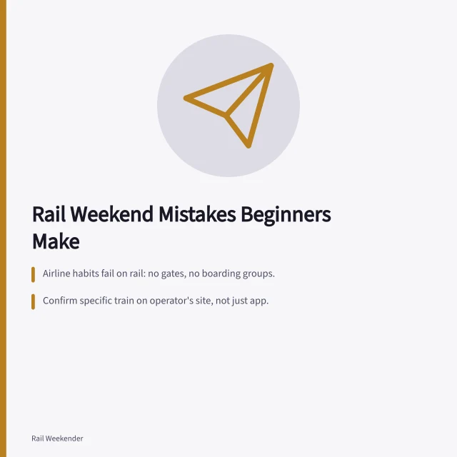 Card summarizing common rail weekend mistakes for beginners. Why do beginners keep repeating the same rail weekend mistakes?