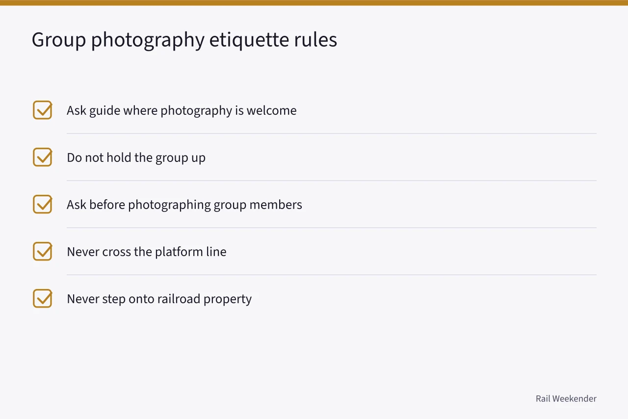Checklist of group tour photography etiquette rules (Group tour photography: working within someone else's schedule and etiquette)